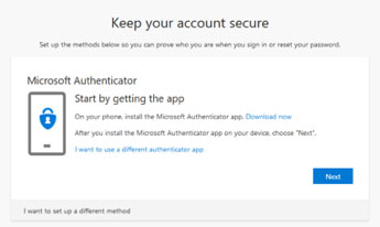 keep you account secure setup screen